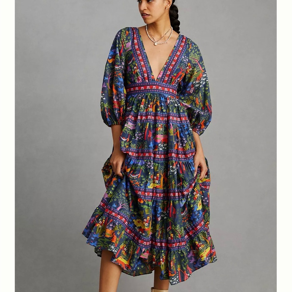 Colorful V-Neck Midi Dress